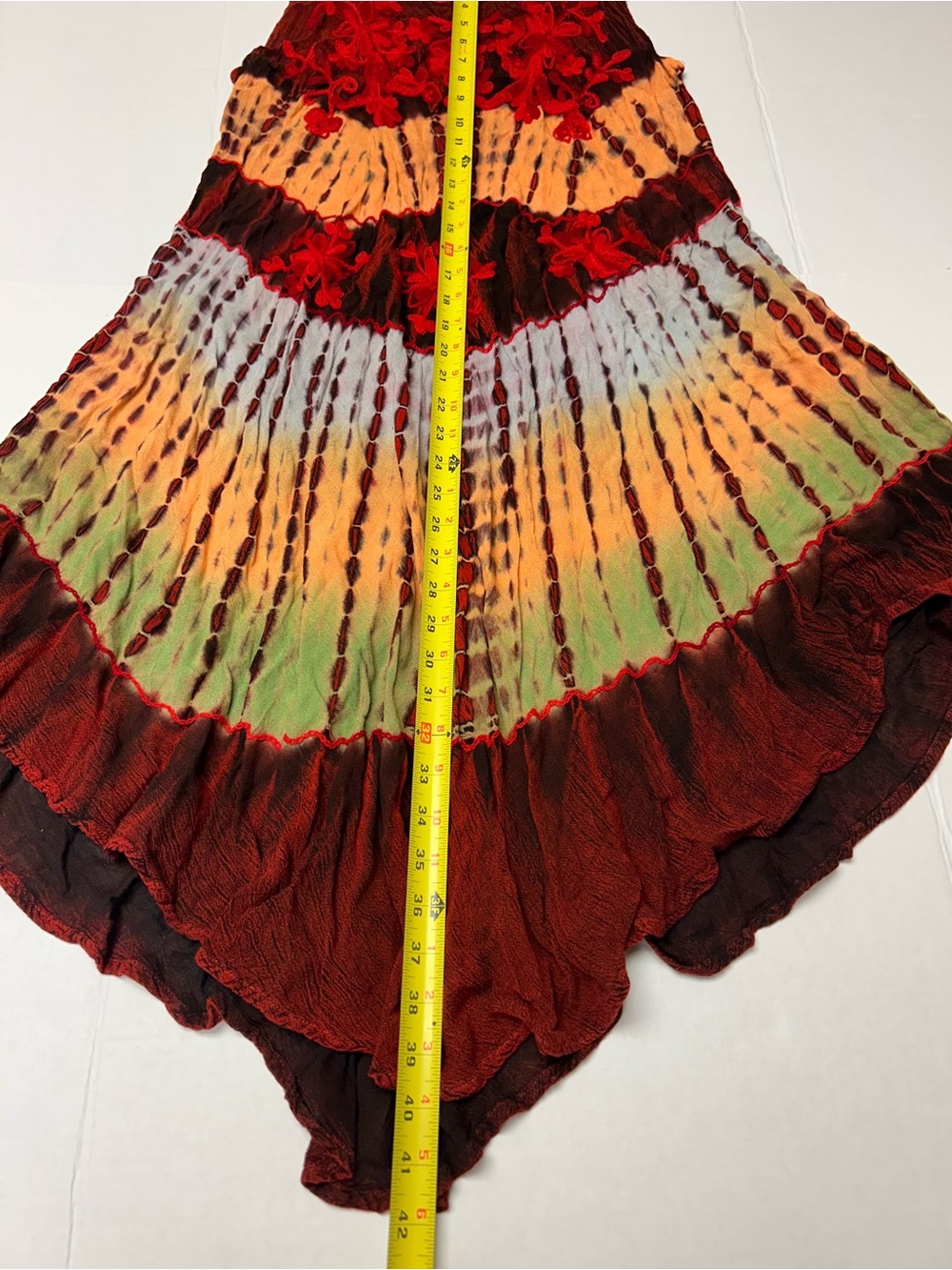 Bohemian Tie-Dye Asymmetrical Midi tank top Dress in Red and Multicolor Free Sz - Picture 4 of 10
